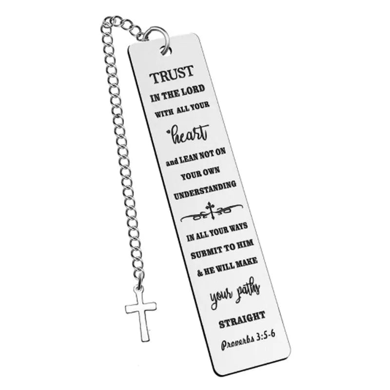 Stainless steel bible verse bookmark with European style design measuring 20.5cm
