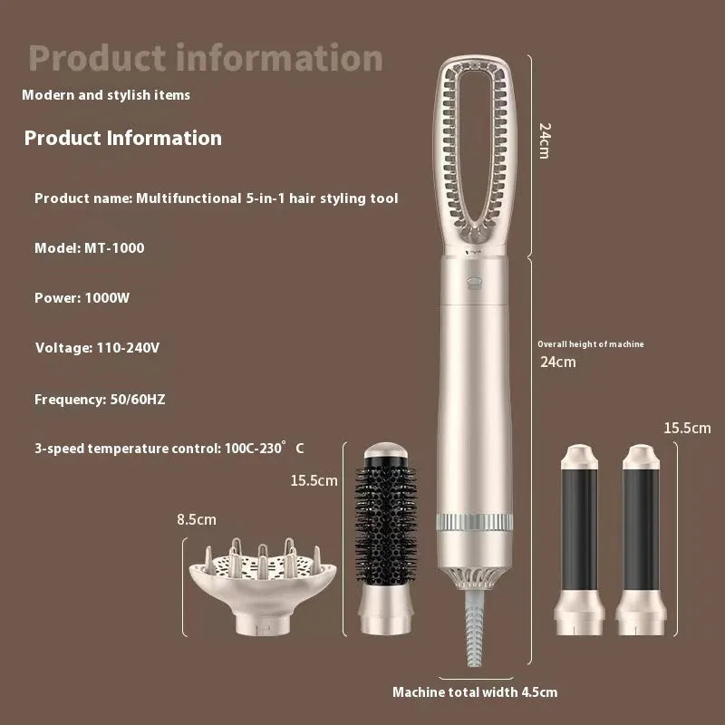Champagne Gold five-in-one hot air comb hair curler and straightener, 1000W power rating