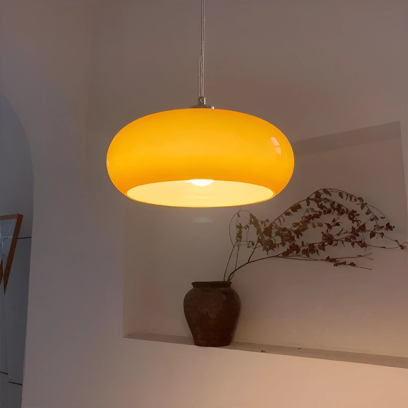 Bauhaus pendant light with three milk white egg tart glass shades for ceiling mounting