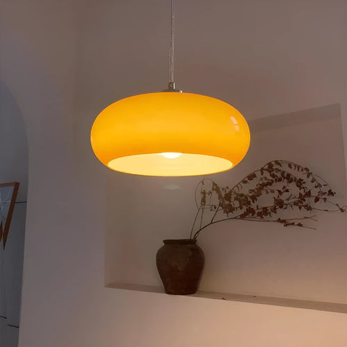Bauhaus pendant light with three milk white egg tart glass shades for ceiling mounting