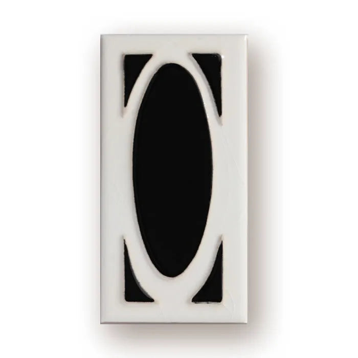 Handmade ceramic retro door number plate with blue enamel art, showing the number 5.