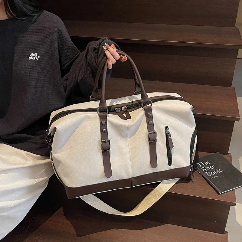 Travel Handheld Lightweight Large Capacity Waterproof Bag Oxford Cloth Unisex Breathable Ultra Light Milky White Black Brown 50cm x 30cm x 23cm Handheld Carry On Bag for Travel and Daily Use