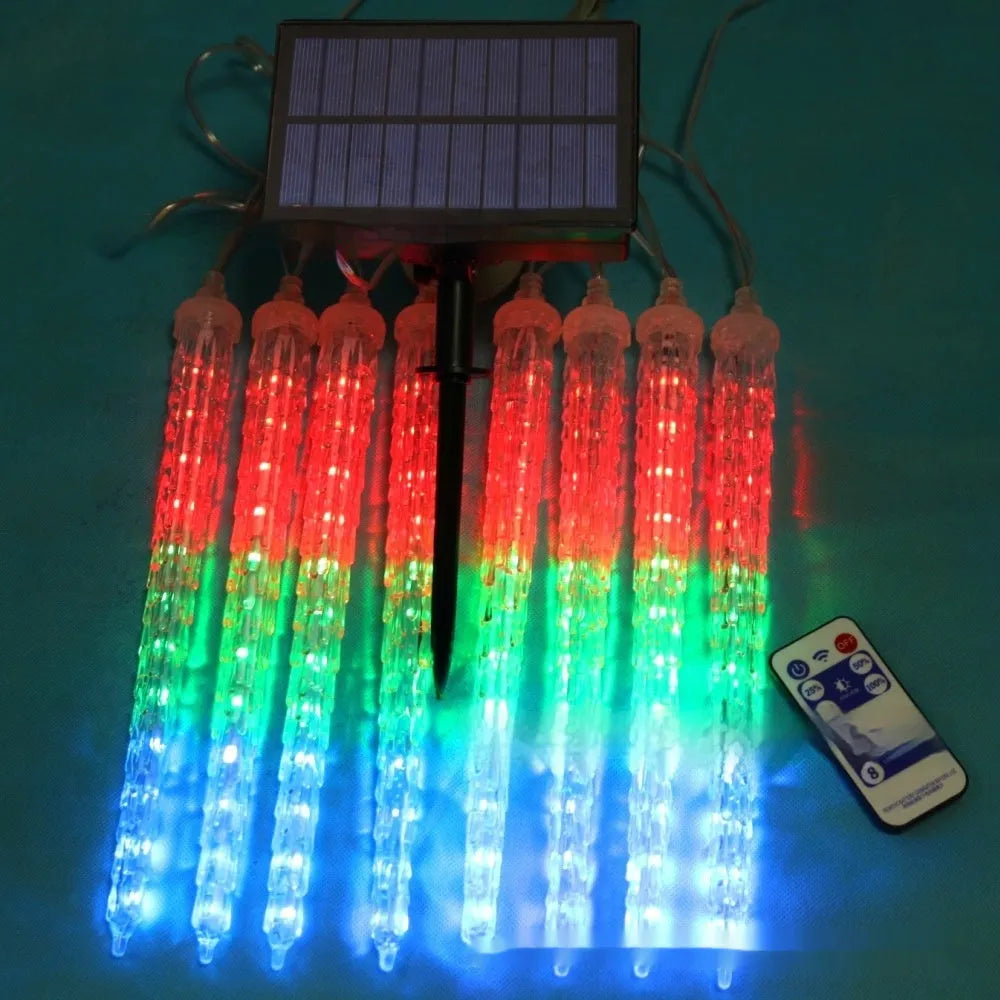 LED ice cone meteor shower ornamental festoon lamp with 30CM cones and solar panels