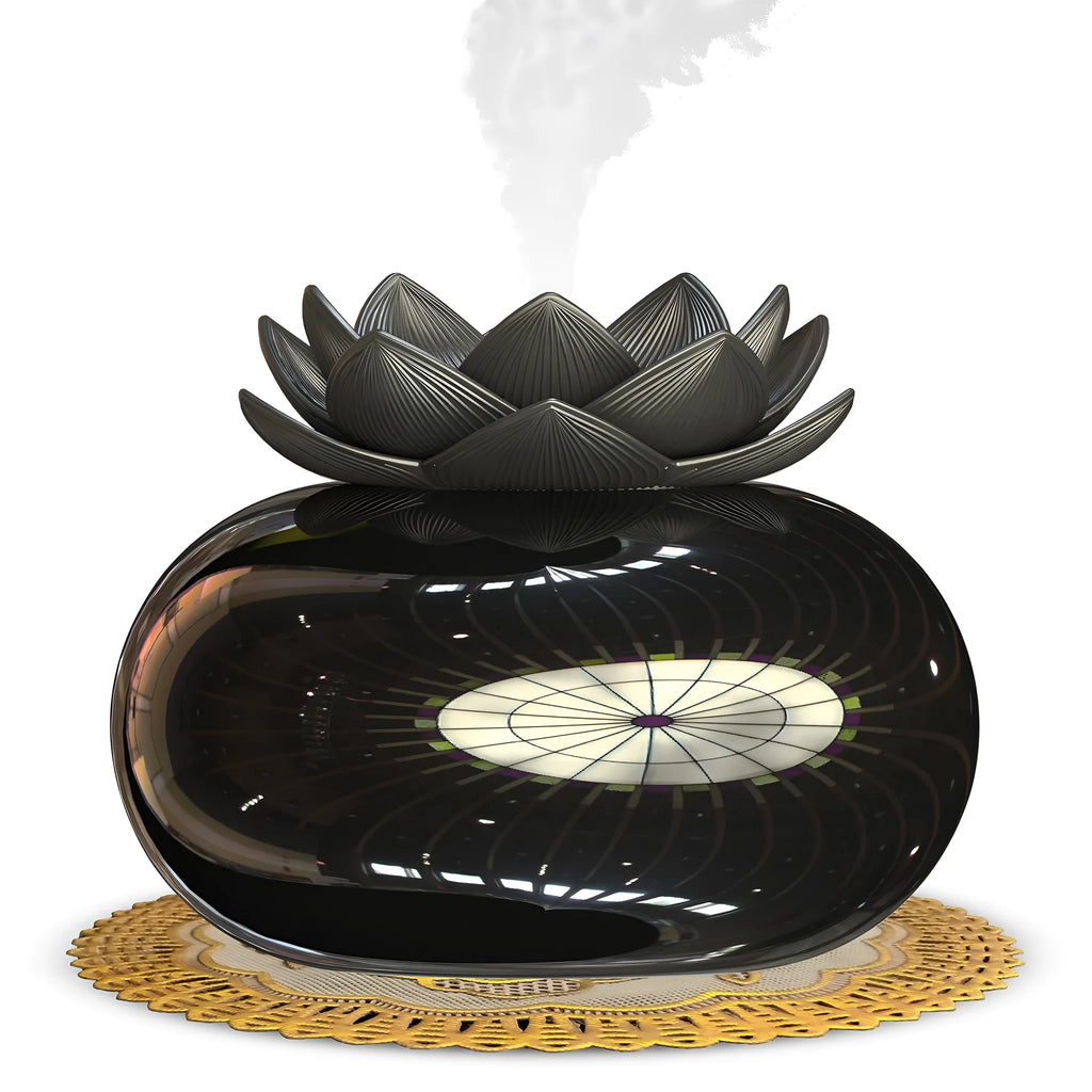 Pure black round USB aromatherapy humidifier with ultrasonic mist outlet