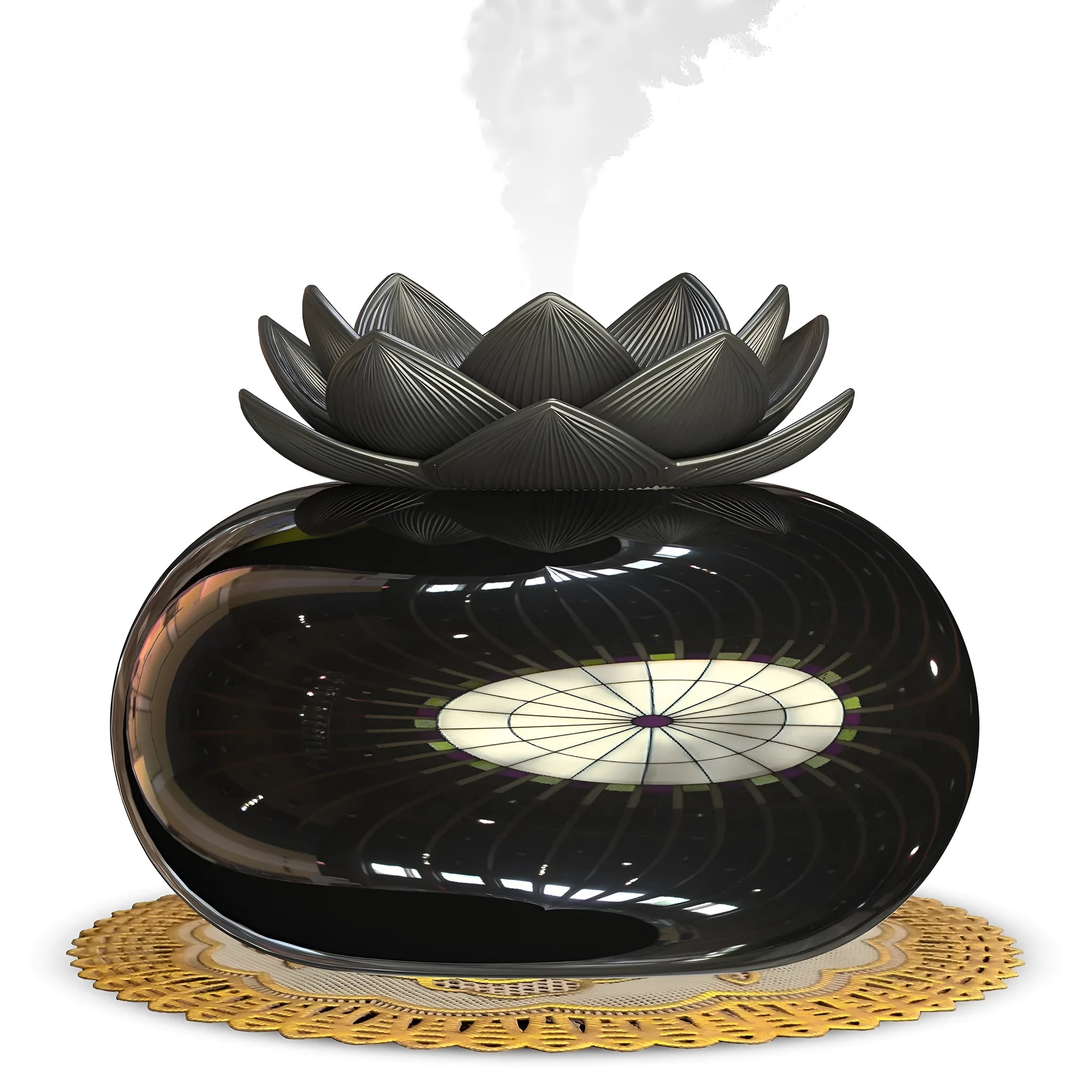 Pure black round USB aromatherapy humidifier with ultrasonic mist outlet