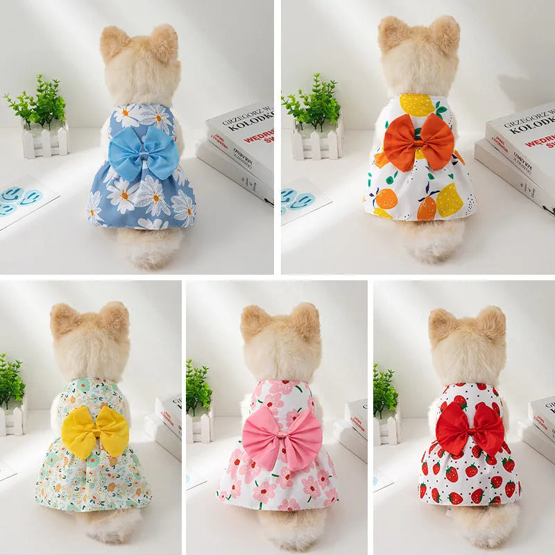 Ultra-thin floral butterfly knot princess pet dress for dogs and cats in summer colours