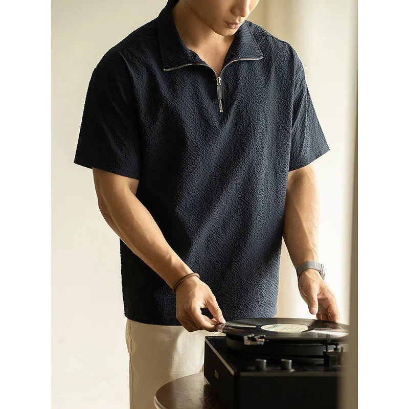 Men's cedar green loose fit short sleeve T-shirt made from quick-drying ice silk polyester fabric