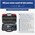 Chrome vanadium steel socket ratchet wrench set in a storage box for home and auto repair.