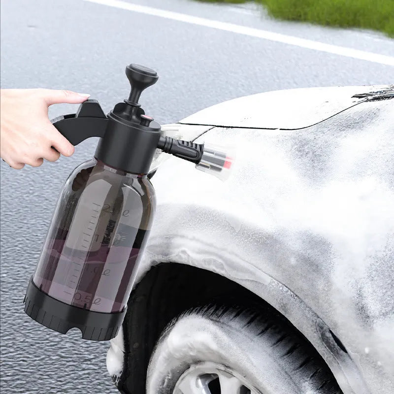 Black 2L hand-held foam sprayer watering can with ergonomic handle and two nozzles