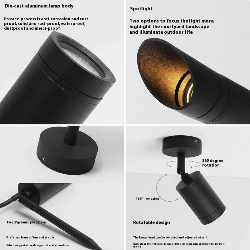 Outdoor aluminium ground lamp with LED lighting for garden and courtyard use