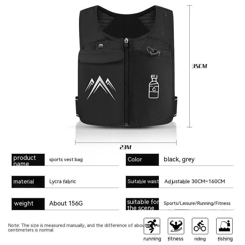 Breathable mesh running vest with phone compartment in classic black or moonlight grey