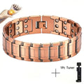 Bronze zinc alloy three-row magnet bracelet with geometric pattern and regulator