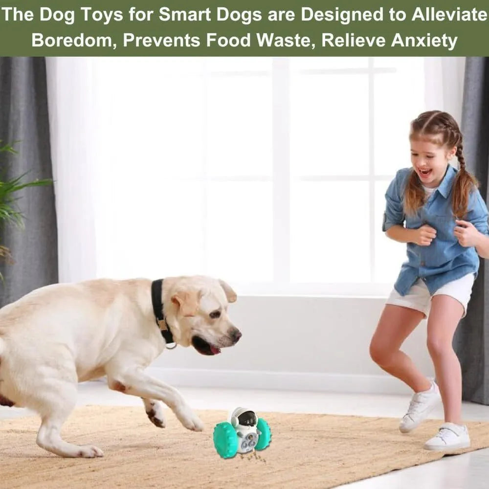 Self-balancing dog treat dispenser toy with roller design for small dogs and cats