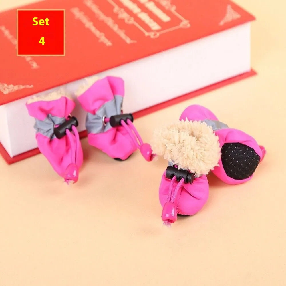 Dog shoes with soft soles in multiple colours including rose red, black, blue and monkey print designs