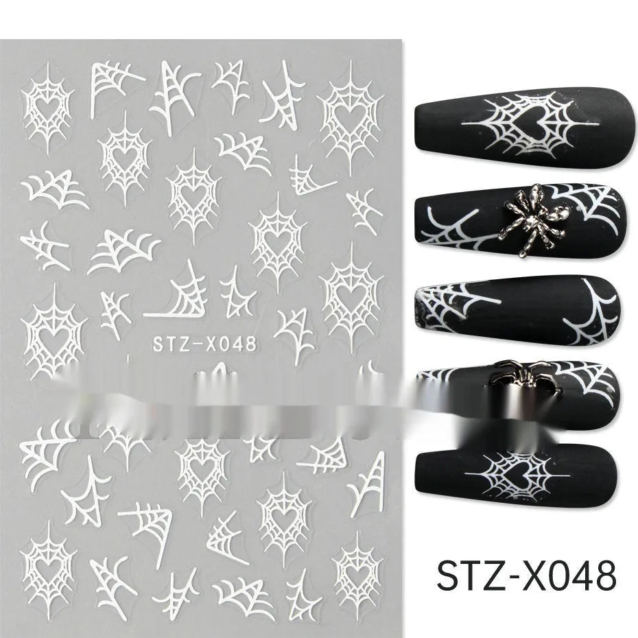 Sheet of black and silver stripe nail art stickers from a cartoon series for DIY manicures.