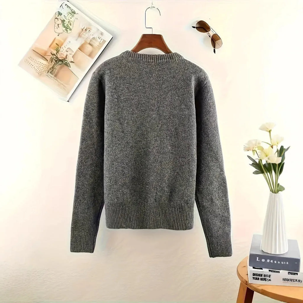 Women's dark grey polyester cardigan with button front and regular long sleeves