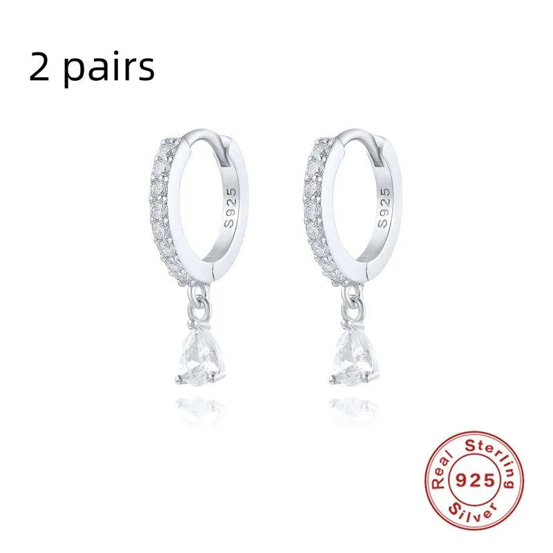 S925 sterling silver geometric water drop earrings with electroplated finish and gemstone accents