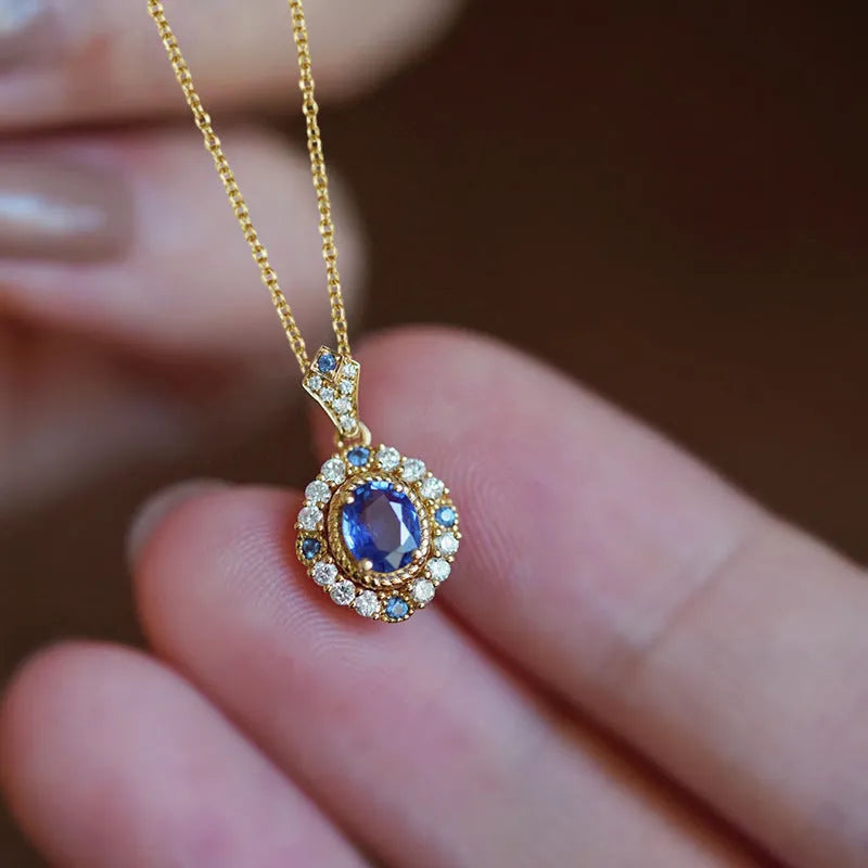 Yellow gold royal necklace with mixed gem zircon pendant on adjustable box chain