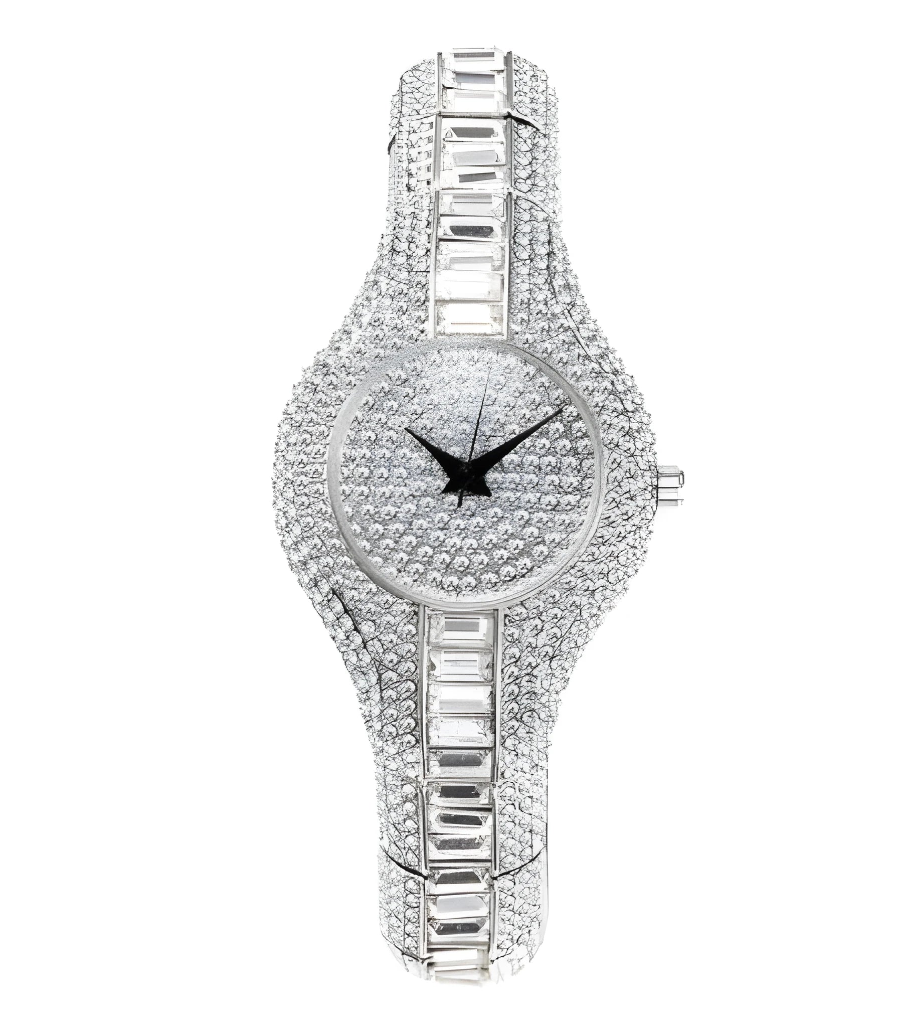 Gold alloy quartz women's watch with round dial, mineral glass mirror, and decorative inlay on brown background