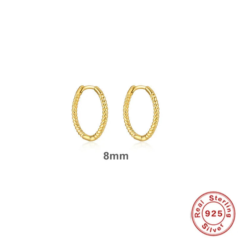 Sterling silver twisted string round ring earrings in gold or platinum colour with geometric hipster design