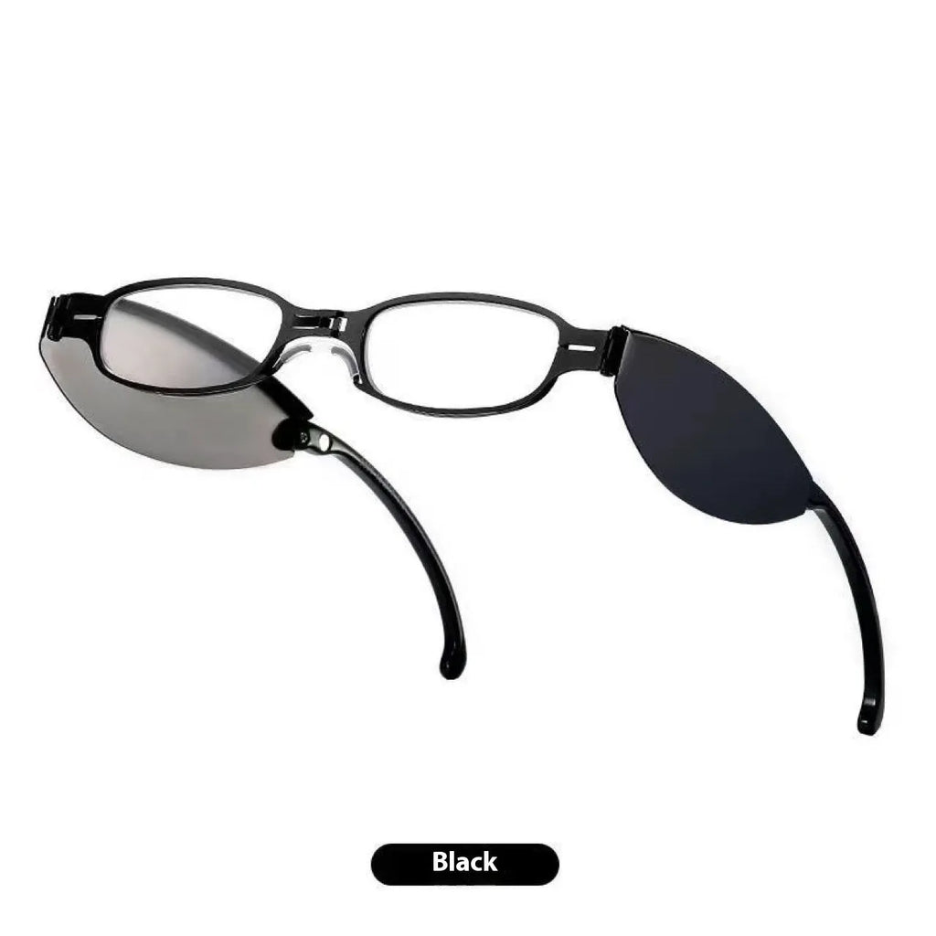 Retro folding pocket presbyopic glasses for men in black or silver with ring style frame