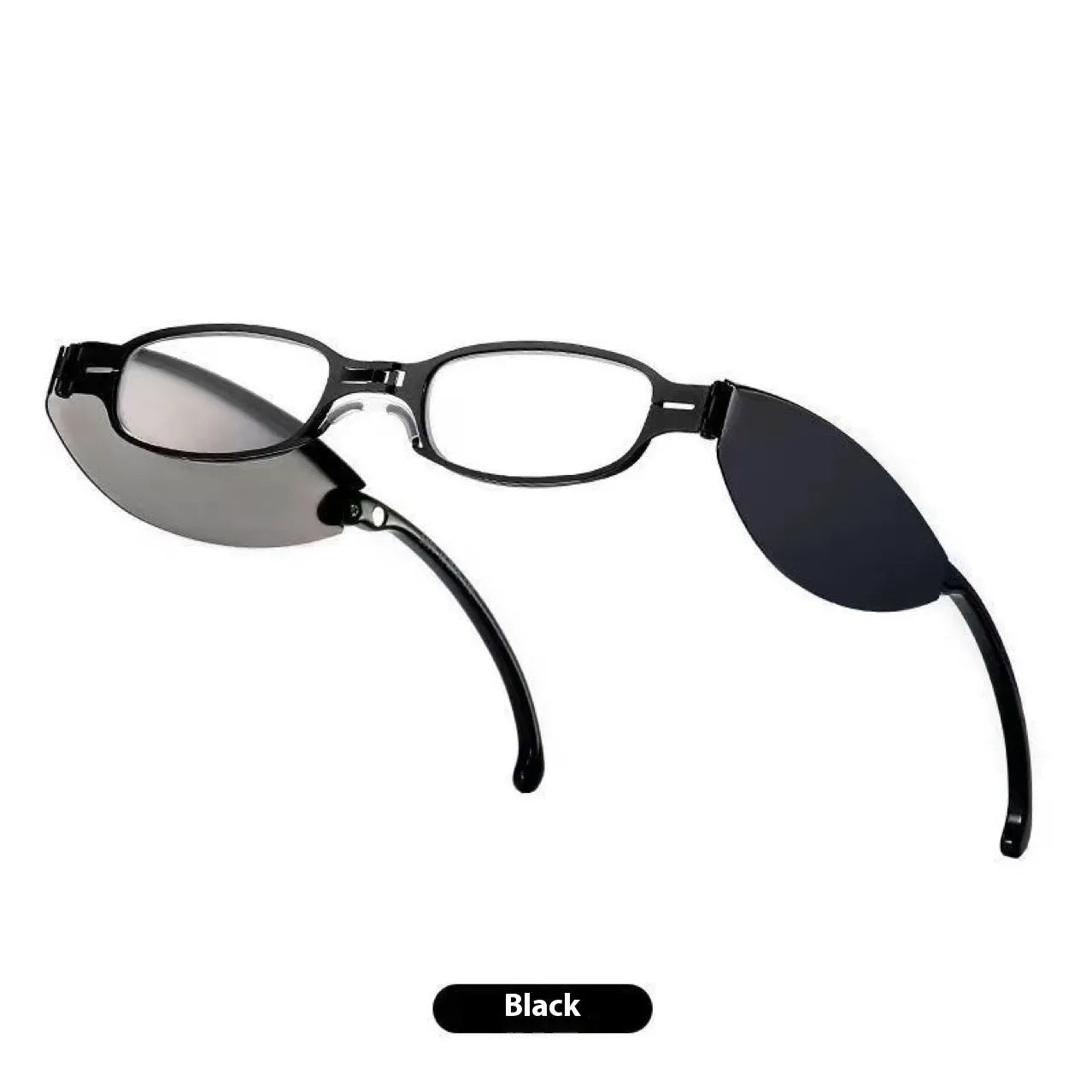 Retro folding pocket presbyopic glasses for men in black or silver with ring style frame
