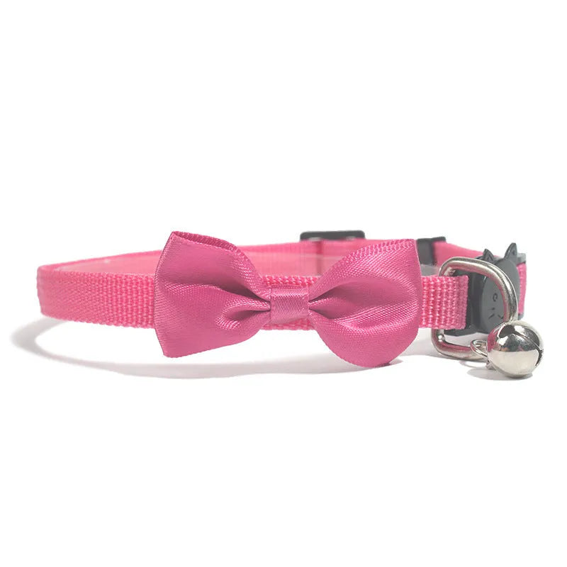 Multi-colour striped nylon bow collar for cats with bell decoration in adjustable design