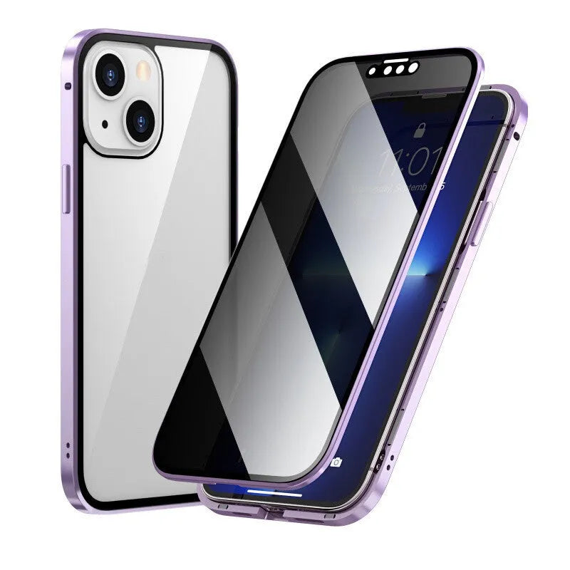 A solid-colour magnetic iPhone case with an integrated metal frame, shown in black, for use with magnetic car mounts.