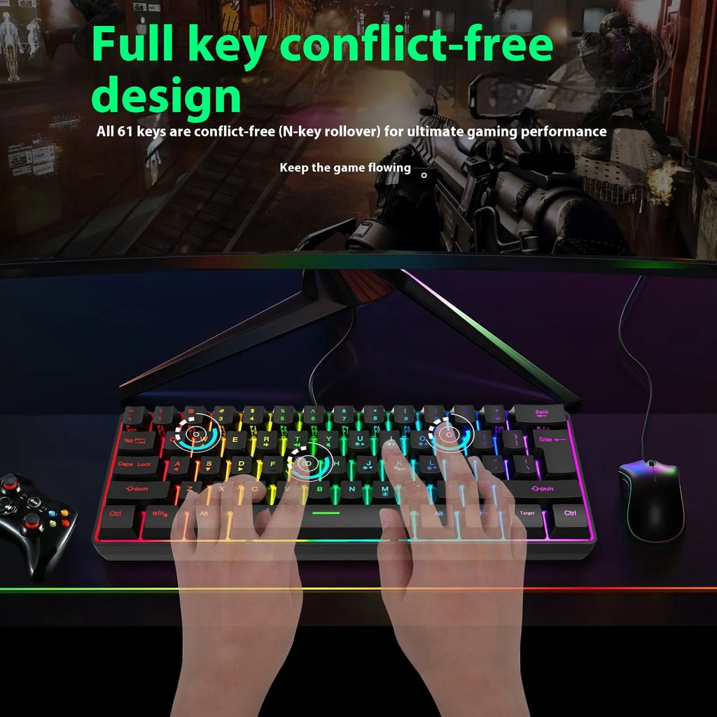 Simple Home K401-black RGB luminous compact wired keyboard on a desk