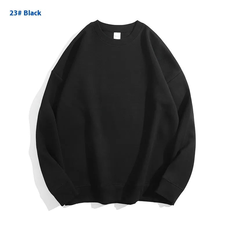 Women's loose fit cotton off shoulder sweater in a solid colour on a hanger.