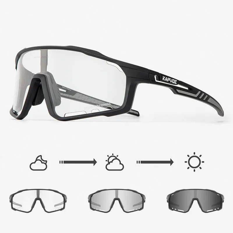 Colour-changing cycling sunglasses with photochromic lens and TR90 frame
