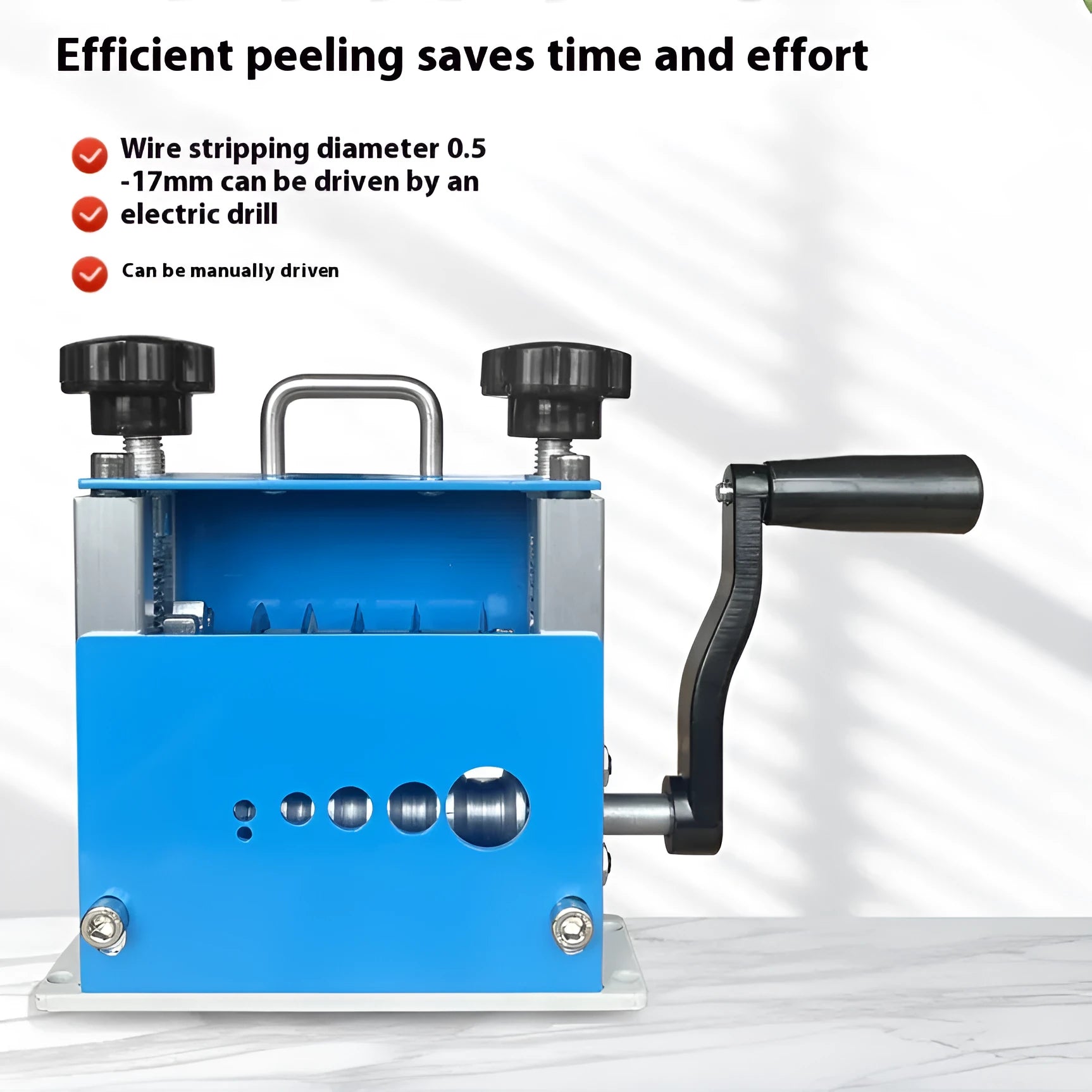 SD-017 manual wire stripping machine for 0.5-17mm diameter wires on a workbench.