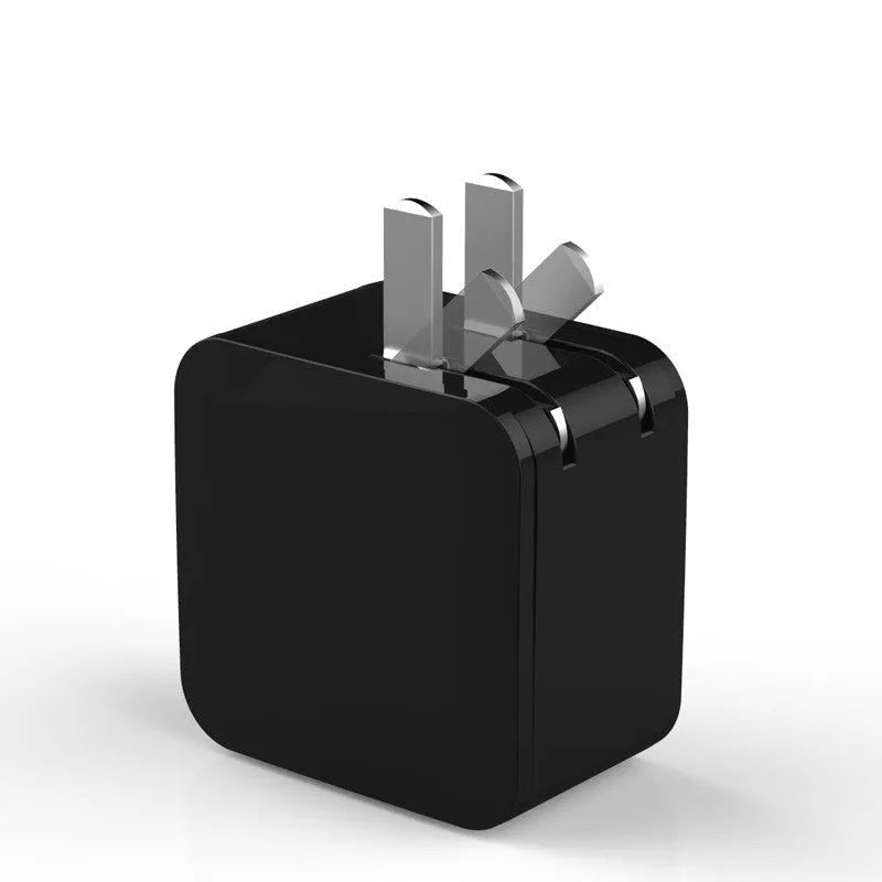 5V2A dual USB fast travel charger with digital display shown in black, next to EU and US plug options.