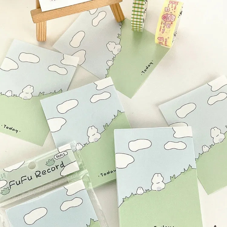 Cartoon hand account sticky notes in six designs showing multiple size options