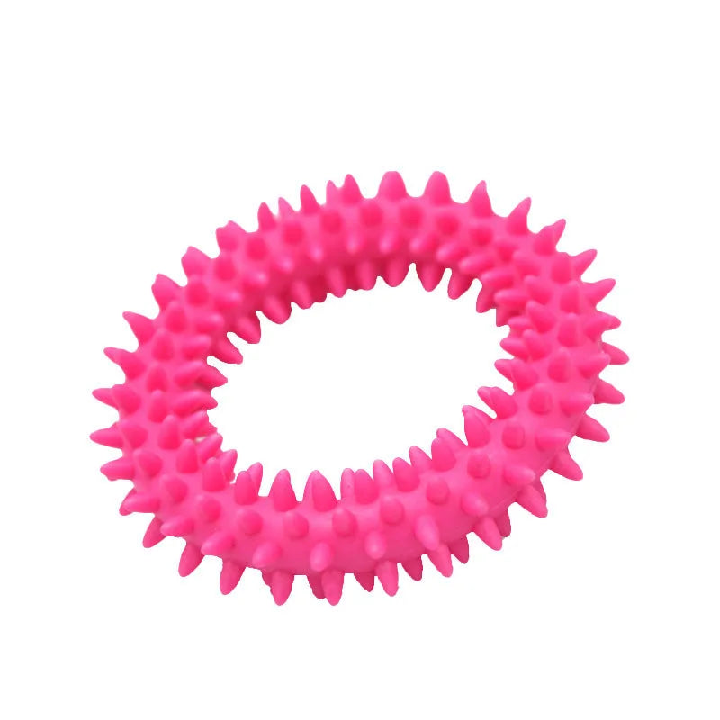 TPR spiky circle ring dog chew toy with dental cleaning nubs in blue colour