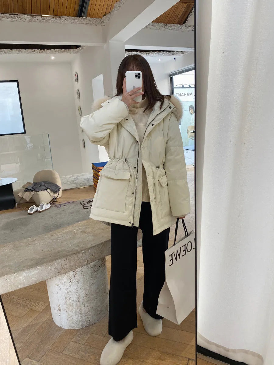 Women's cream white knitted wide-leg trousers with high waist for autumn winter wear
