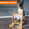 Wooden dog puzzle toy measuring 31x30x20cm with interactive snack dispenser compartments