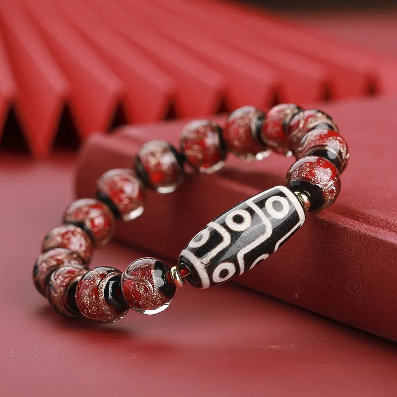 Chinese coloured glaze bracelet with five-colour design featuring snake lucky beads in traditional manual craftsmanship