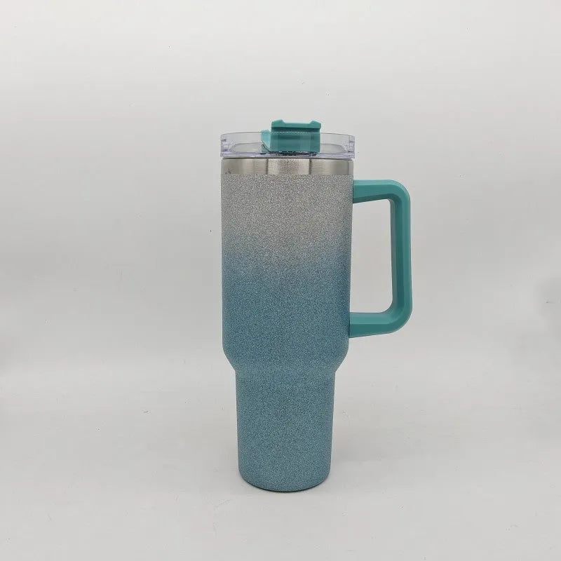 Large stainless steel vacuum insulation cup in rainbow gradient colour with 27.5cm height