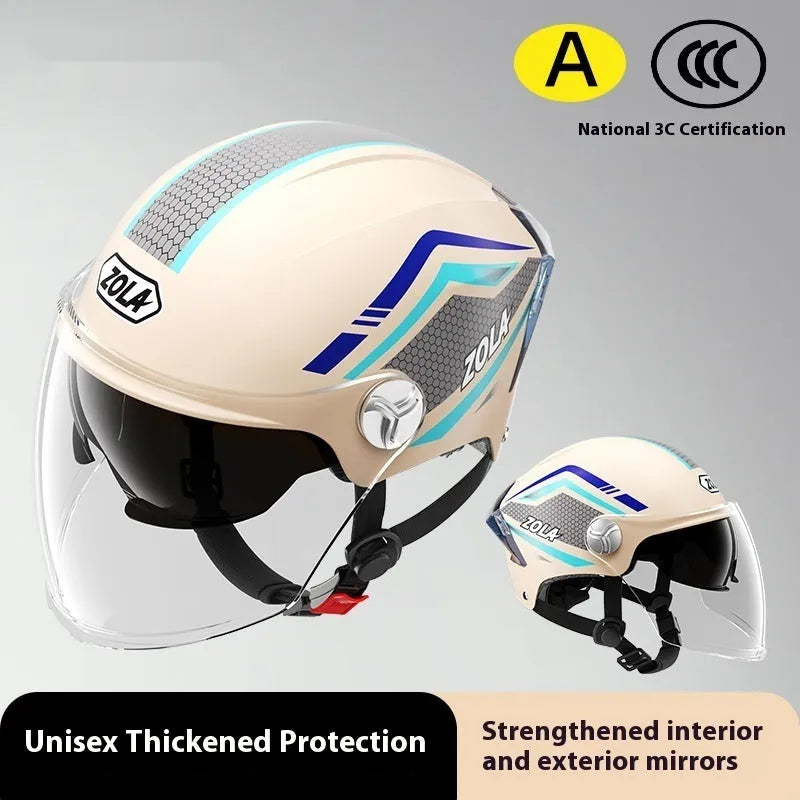 Children's 3C certified battery motorcycle half helmet in various colour options with mirror finishes