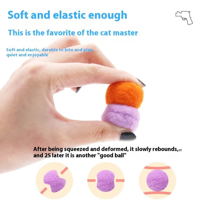 Pet toy launcher gun with assortment of soft plush balls for dog fetching games
