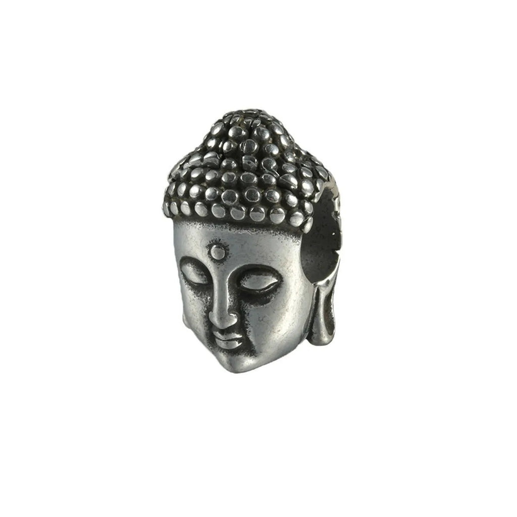 Stainless steel geometric earrings with hollow skull and Buddha head design in electroplated colour options.