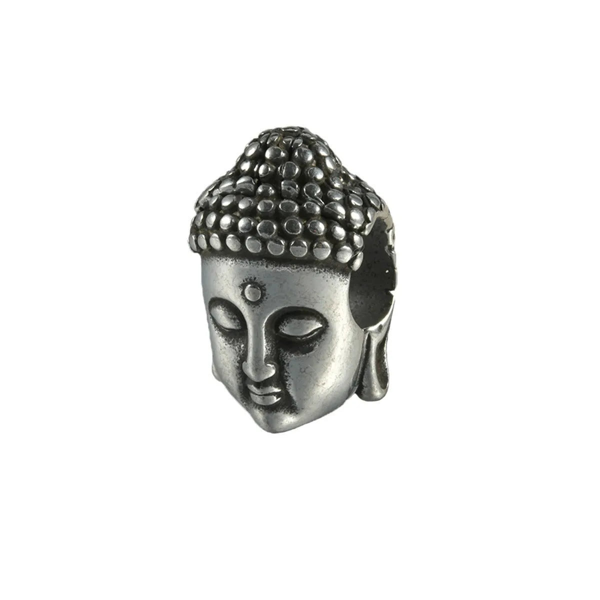 Stainless steel geometric earrings with hollow skull and Buddha head design in electroplated colour options.