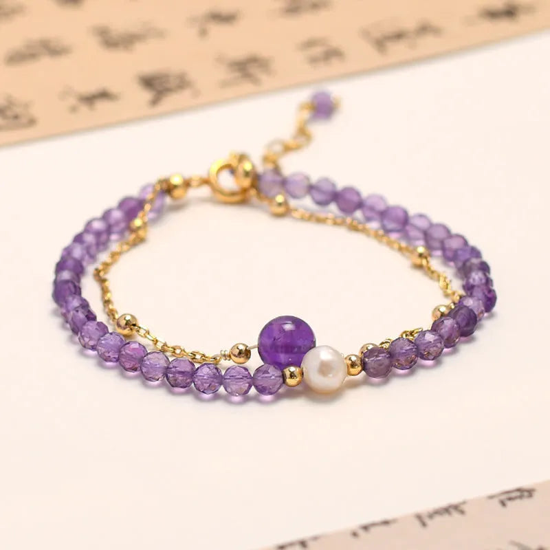 Women's amethyst crystal bracelet with diamond shape and Chinese style design featuring electroplated finish