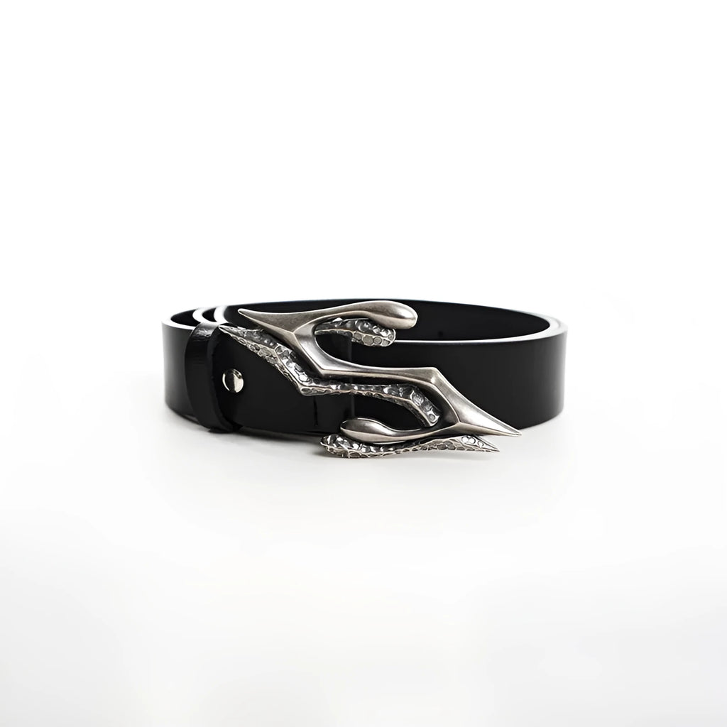 Men's black two-layer cowhide leather belt with a metal letter buckle, 110cm long.