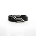 Men's black two-layer cowhide leather belt with a metal letter buckle, 110cm long.