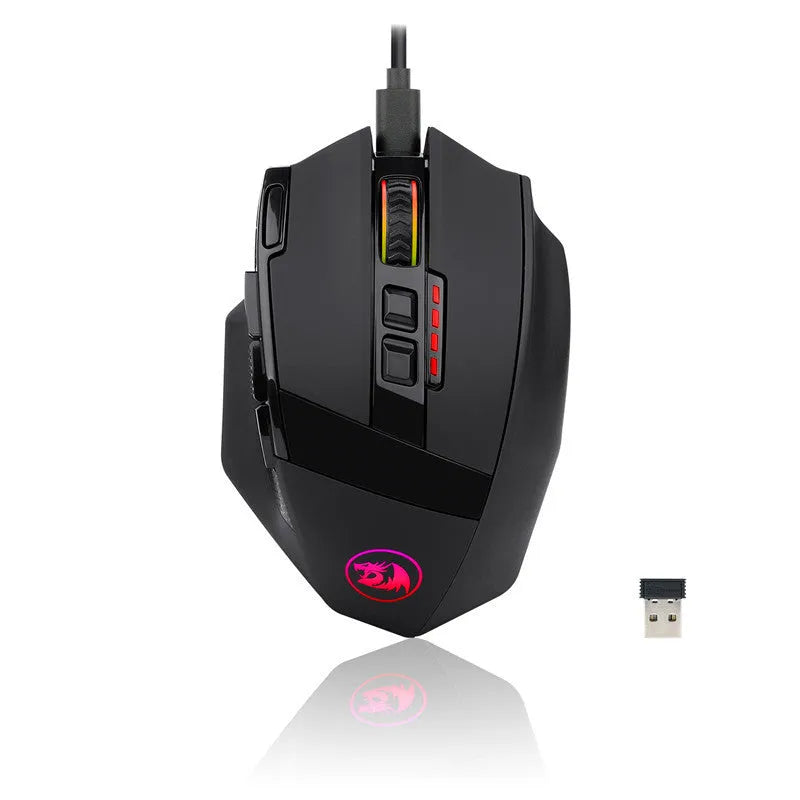 Redragon M801P black wireless gaming mouse with 9 programmable buttons and ergonomic design