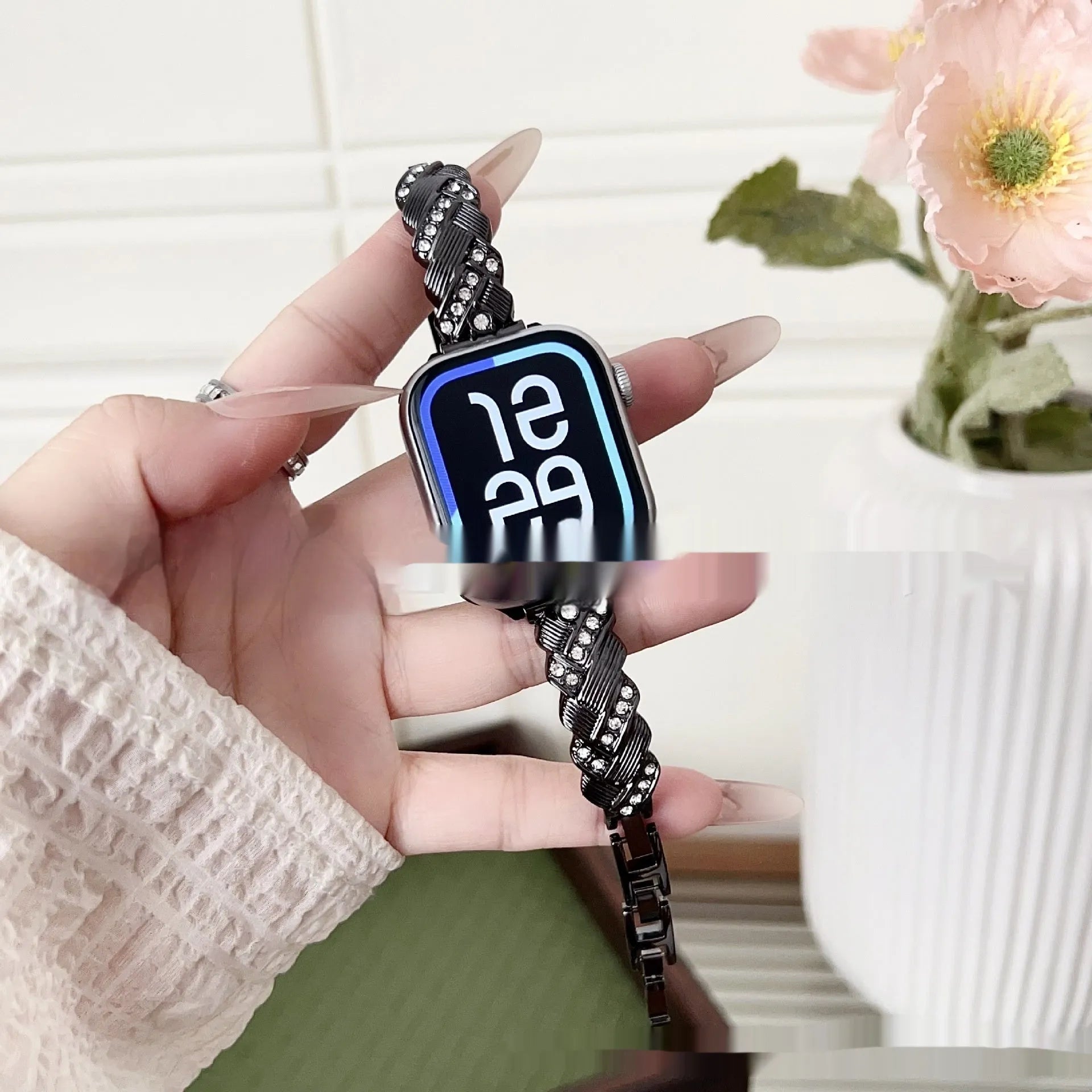 Personalised twist diamond design metal watch strap for Apple Watch in multiple colours.