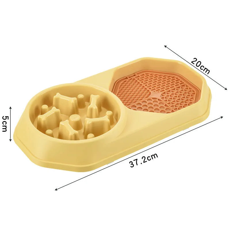 Blue slow feeder dog bowl with maze pattern and non-slip base for small medium dogs.