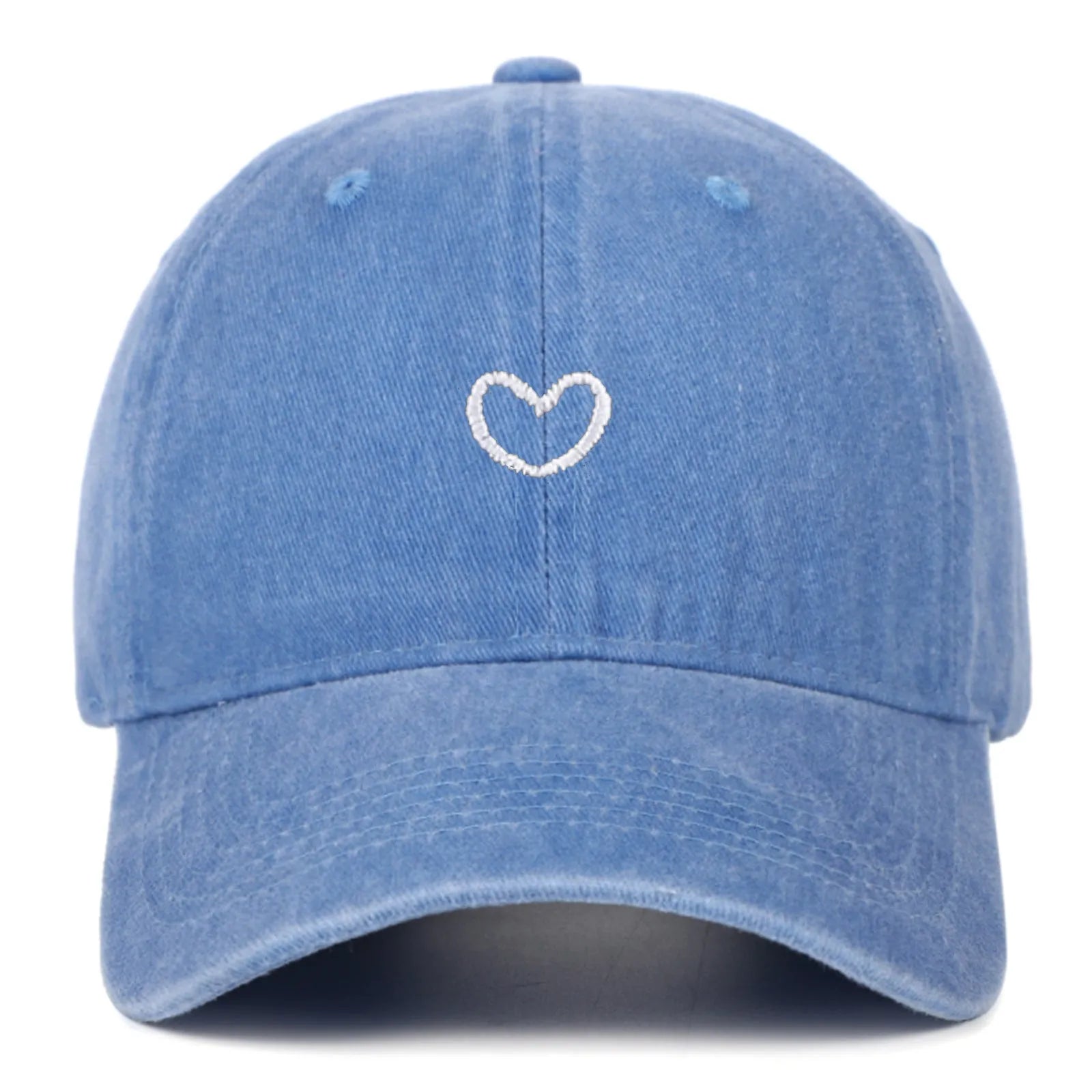 Soft cotton baseball cap with an embroidered red love heart on the front, shown in adjustable size.
